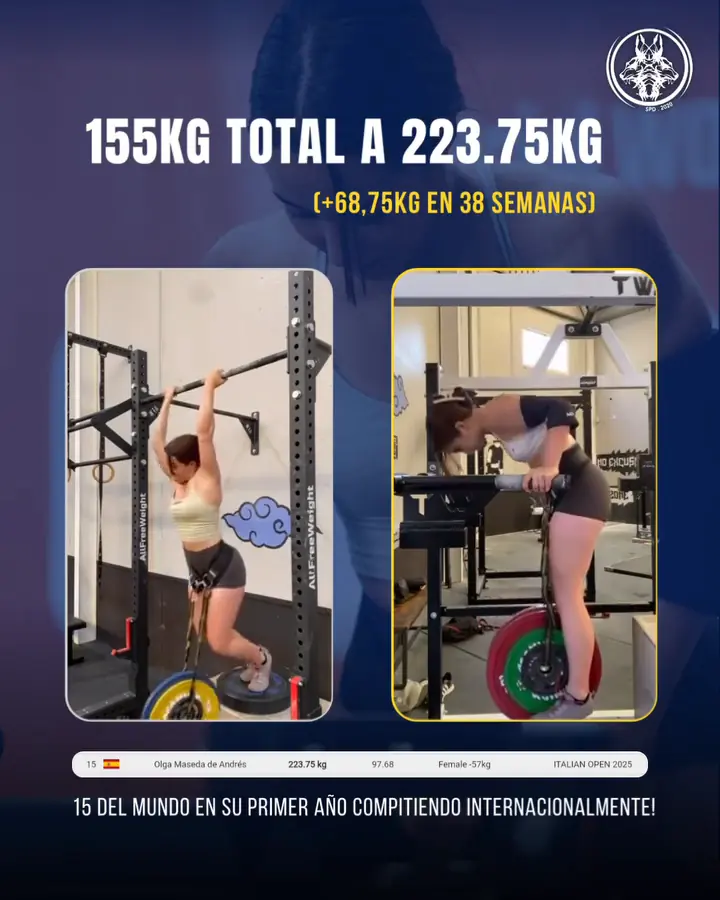 De 155kg a 223,75kg de total en 38 semanas · 15.º del mundo en su primer año